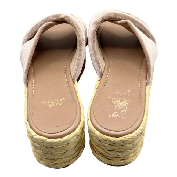 Stuart Weitzman Sz 9 Pufftoproffia Blush Pink Velvet Raffia Platform Sandals - Picture 5 of 9